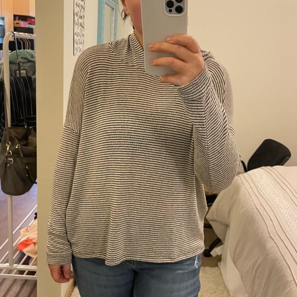 Black and White striped hooded shirt